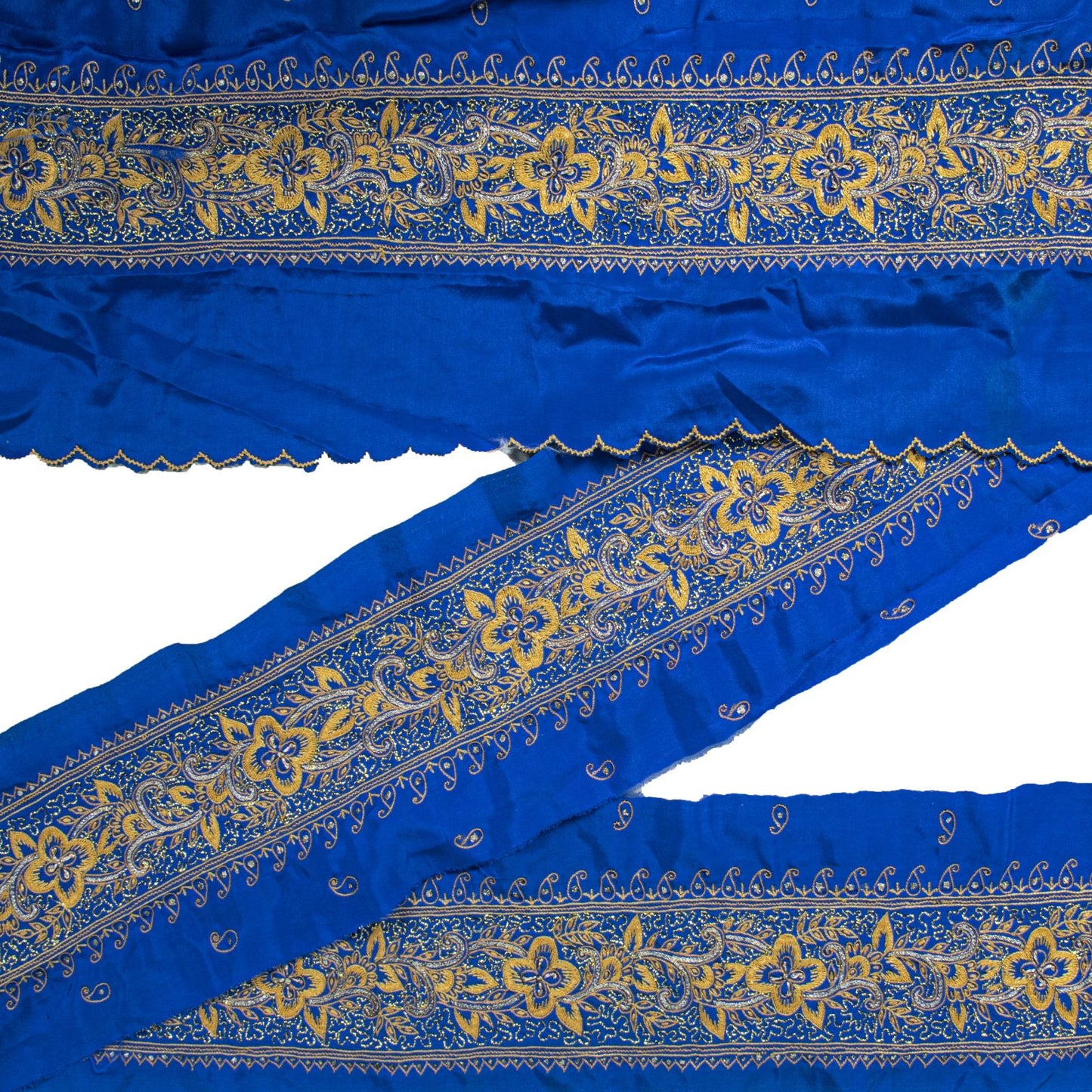 Sanskriti Vintage Blue Silk 1 YD Sari Border Embroidered Craft Trim Thread Lace