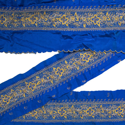 Sanskriti Vintage Blue Silk 1 YD Sari Border Embroidered Craft Trim Thread Lace