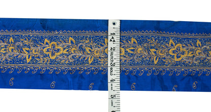 Sanskriti Vintage Blue Silk 1 YD Sari Border Embroidered Craft Trim Thread Lace