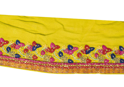 Sanskriti Vintage 1 YD Sari Border Yellow Crepe Silk Hand Embroidered Trim Lace