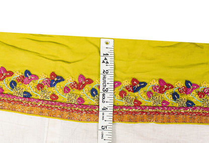 Sanskriti Vintage 1 YD Sari Border Yellow Crepe Silk Hand Embroidered Trim Lace