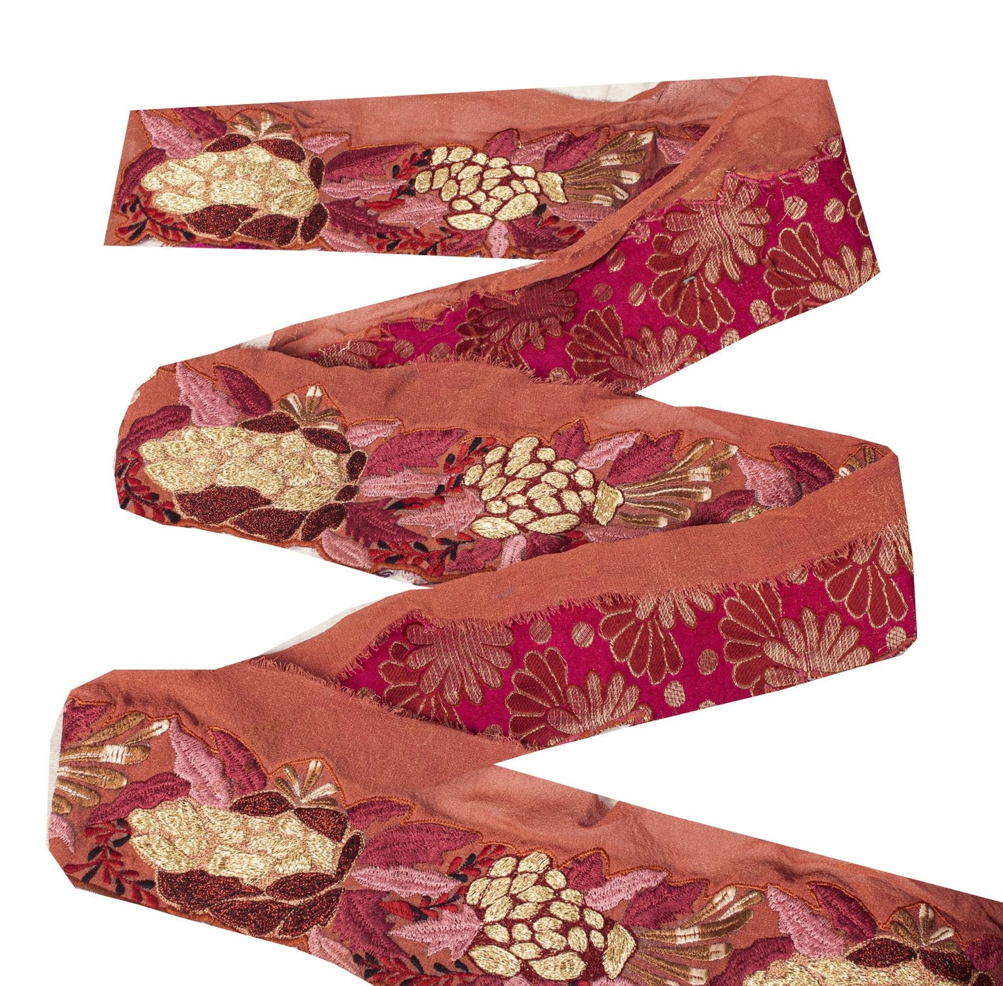Sanskriti Vintage Brown Georgette 1 YD Sari Border Craft Trim Embroidered Lace