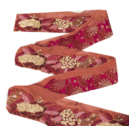 Sanskriti Vintage Brown Georgette 1 YD Sari Border Craft Trim Embroidered Lace