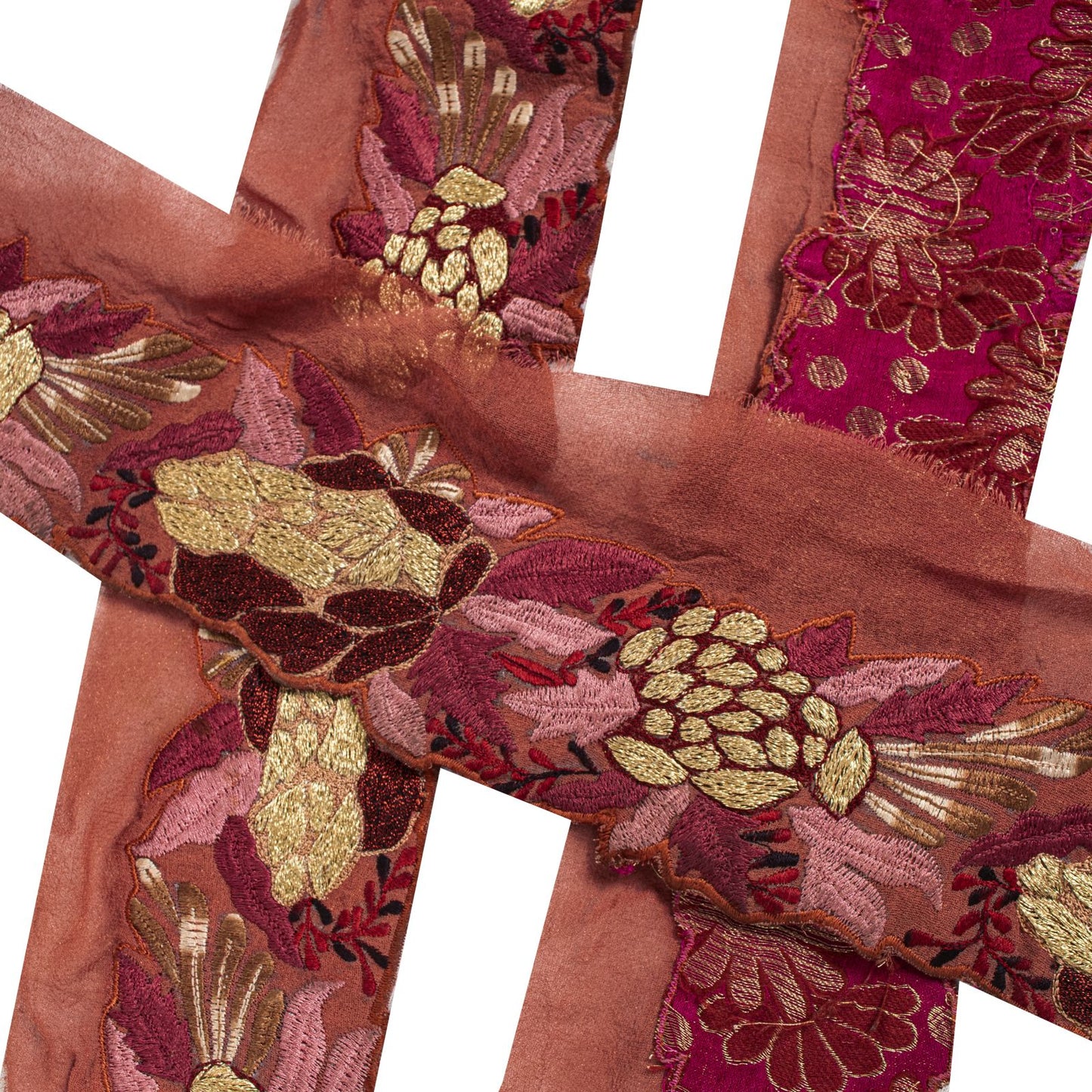 Sanskriti Vintage Brown Georgette 1 YD Sari Border Craft Trim Embroidered Lace
