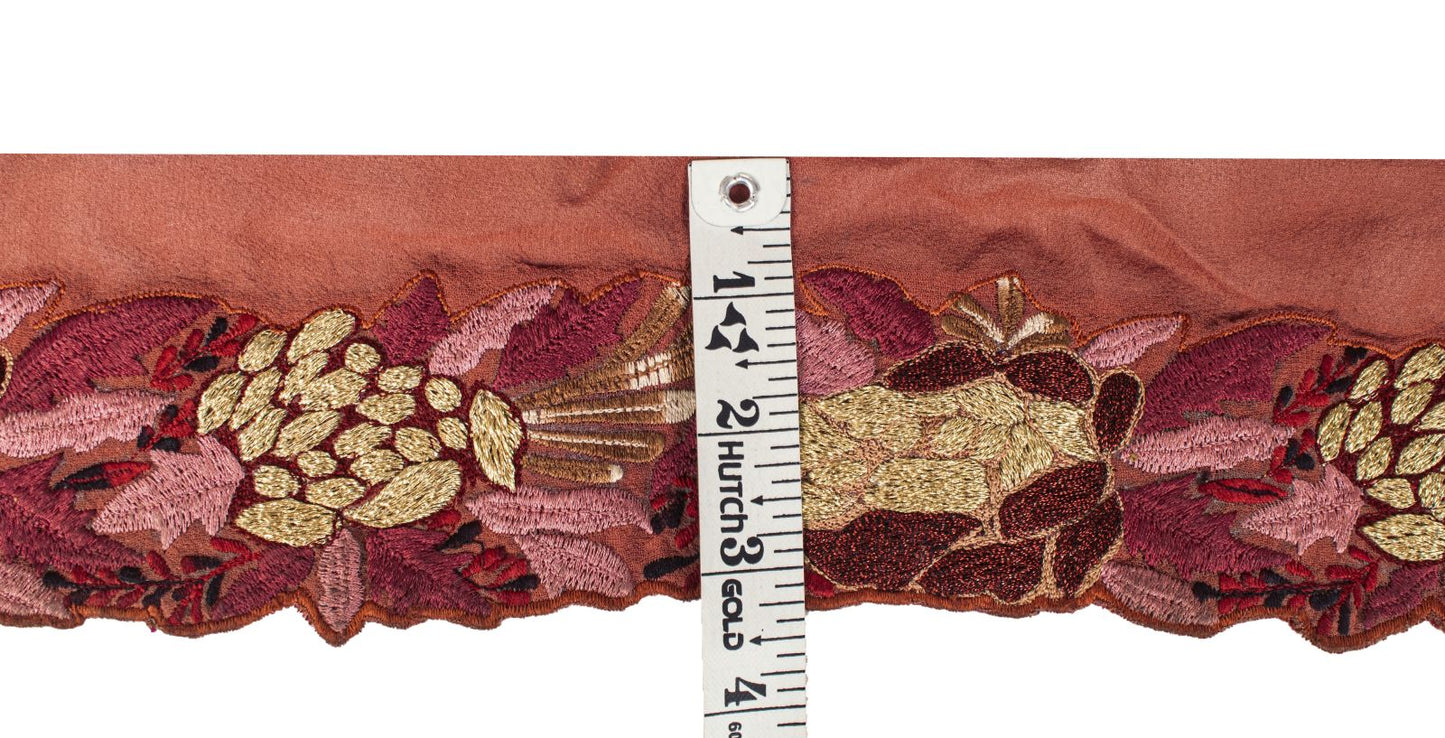 Sanskriti Vintage Brown Georgette 1 YD Sari Border Craft Trim Embroidered Lace