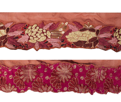Sanskriti Vintage Brown Georgette 1 YD Sari Border Craft Trim Embroidered Lace