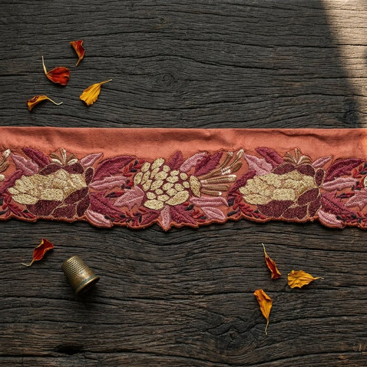 Sanskriti Vintage Brown Georgette 1 YD Sari Border Craft Trim Embroidered Lace