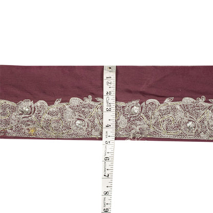 Sanskriti Vintage Purple Pure Silk 1 YD Sari Border Embroidered Zari Trim Lace