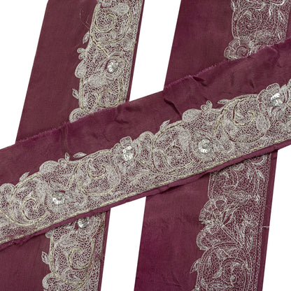 Sanskriti Vintage Purple Pure Silk 1 YD Sari Border Embroidered Zari Trim Lace