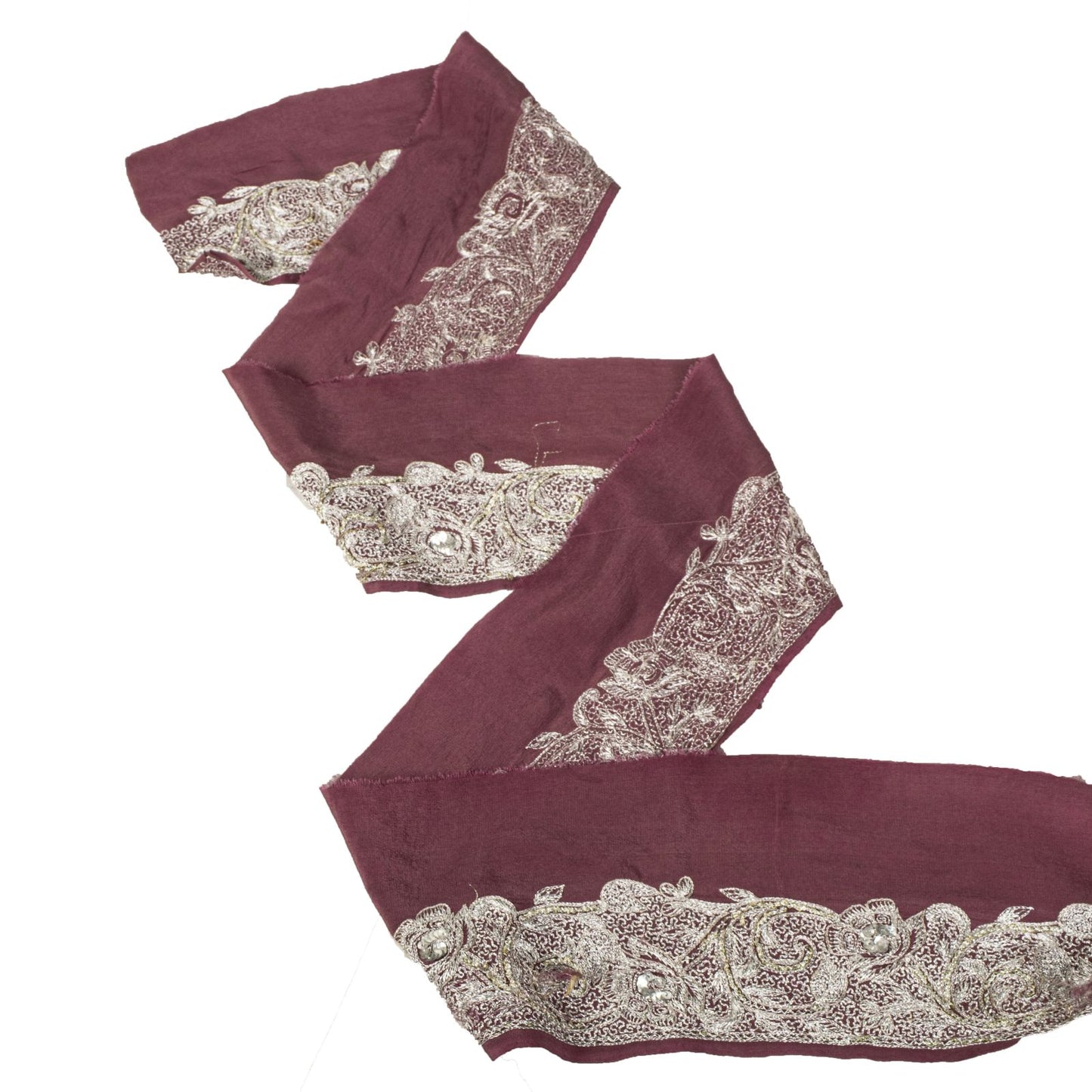Sanskriti Vintage Purple Pure Silk 1 YD Sari Border Embroidered Zari Trim Lace