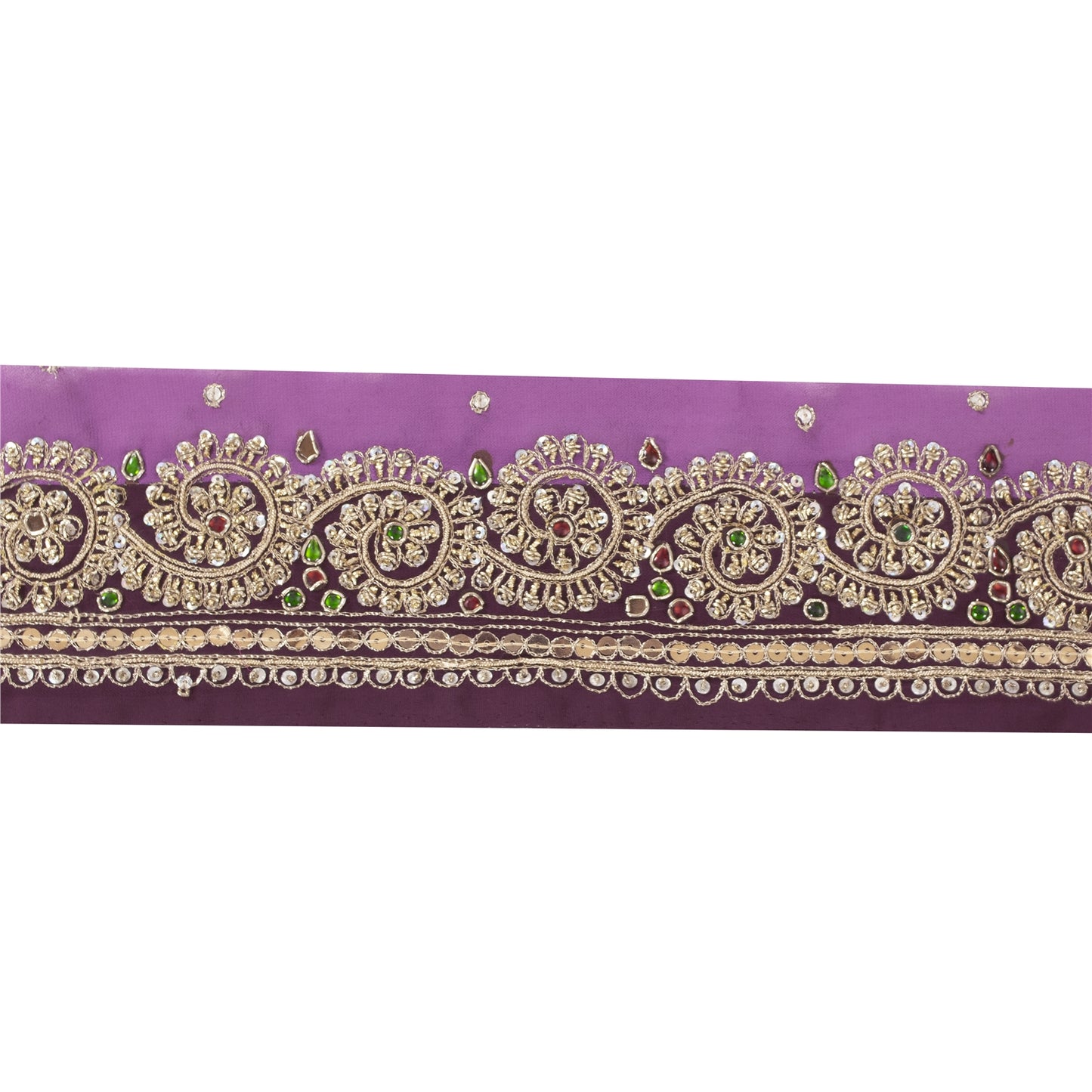 Sanskriti Vintage Sari Border Hand Beaded Zardozi 1 YD Trim Sewing Purple Lace