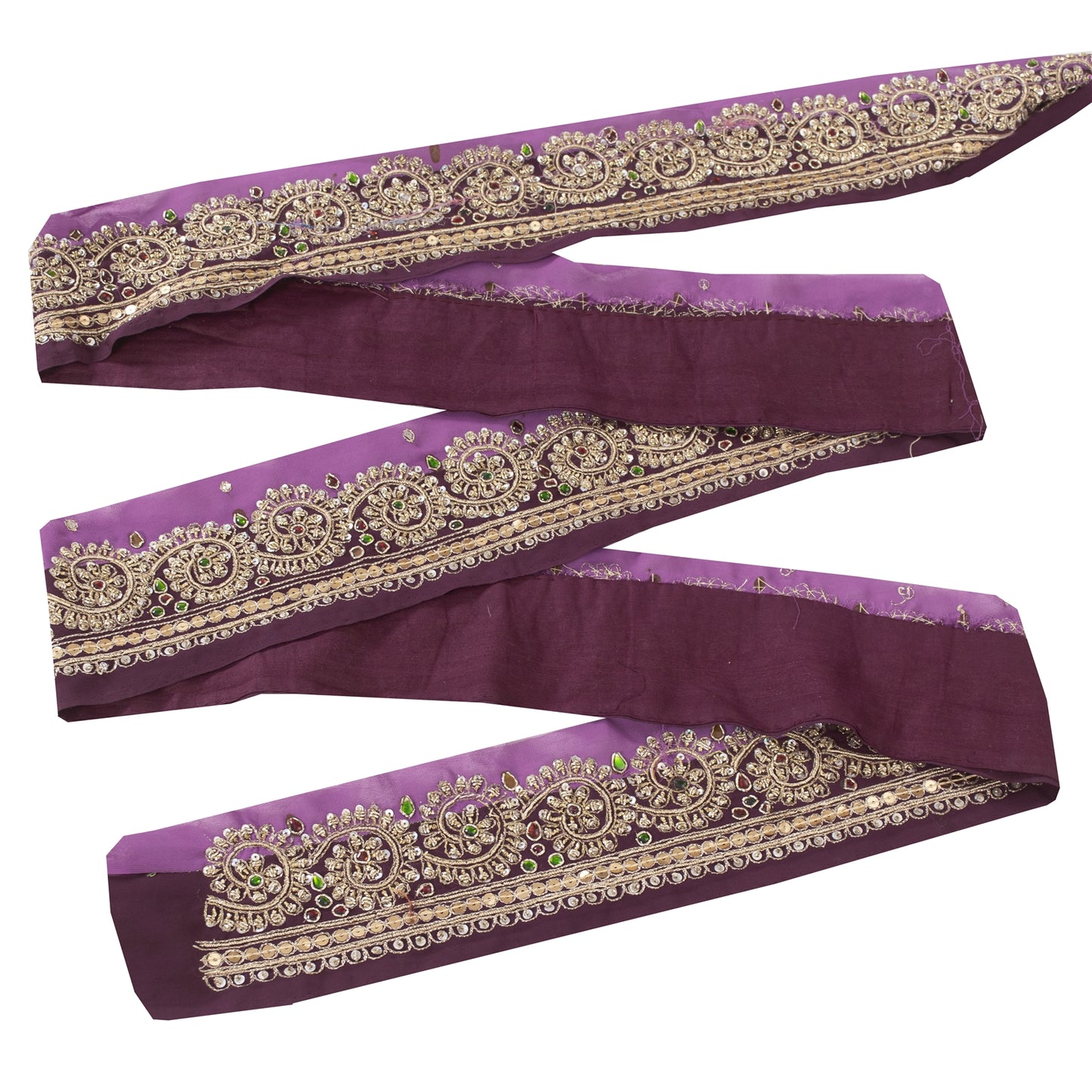 Sanskriti Vintage Sari Border Hand Beaded Zardozi 1 YD Trim Sewing Purple Lace