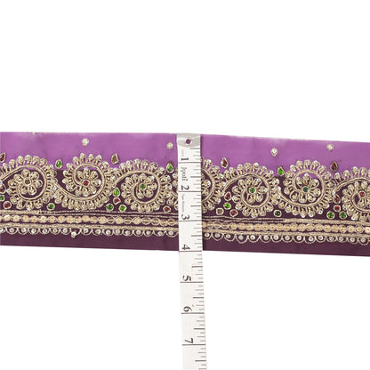 Sanskriti Vintage Sari Border Hand Beaded Zardozi 1 YD Trim Sewing Purple Lace