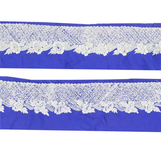 Sanskriti Vintage 1 YD Sari Border Embroidered Trim Satin Craft Blue Decor Lace