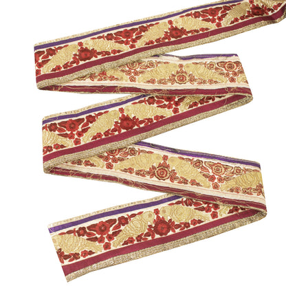Sanskriti Vintage Sari Border Embroidered 1 YD Trim Silk Sewing Craft Cream Lace