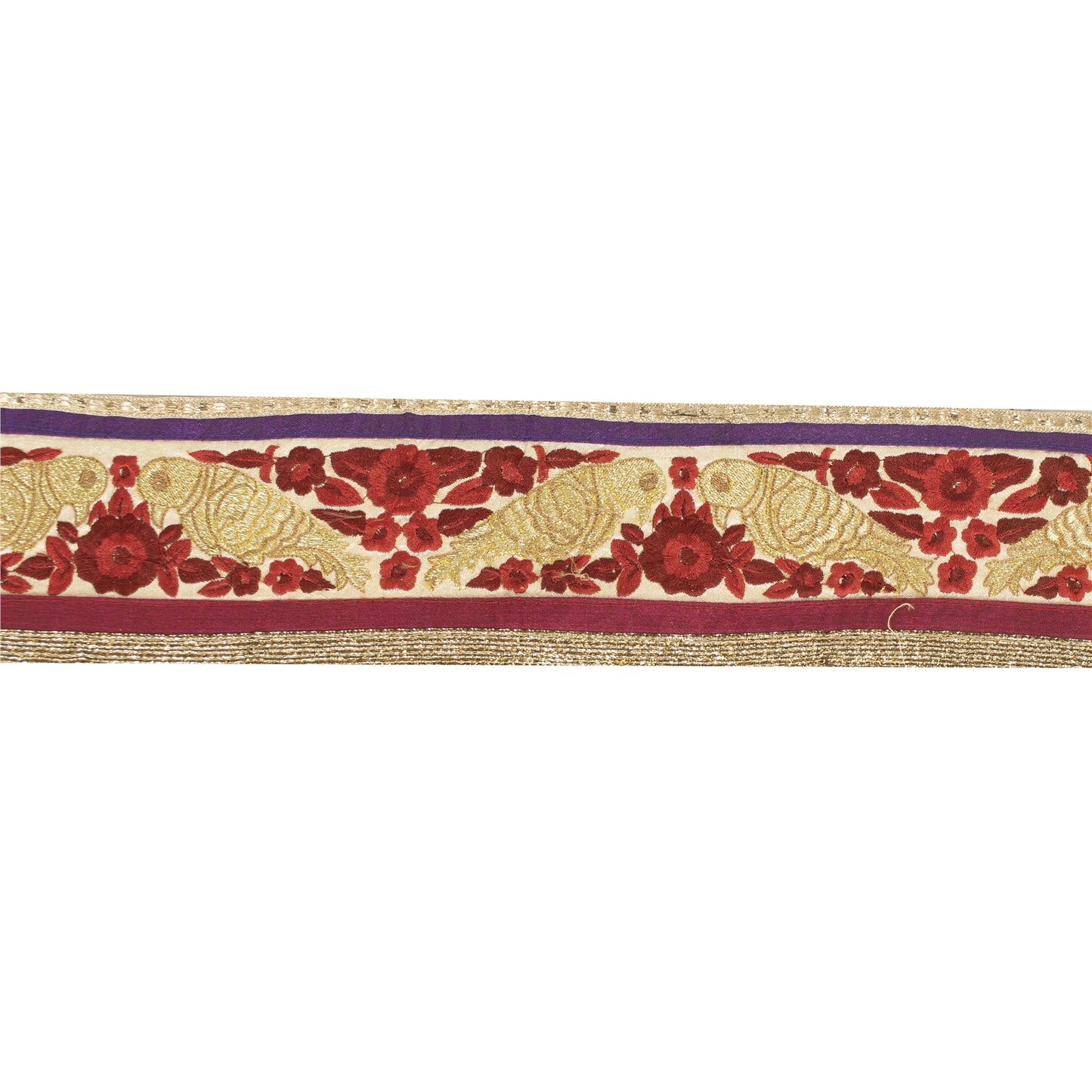 Sanskriti Vintage Sari Border Embroidered 1 YD Trim Silk Sewing Craft Cream Lace