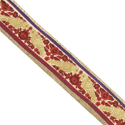 Sanskriti Vintage Sari Border Embroidered 1 YD Trim Silk Sewing Craft Cream Lace