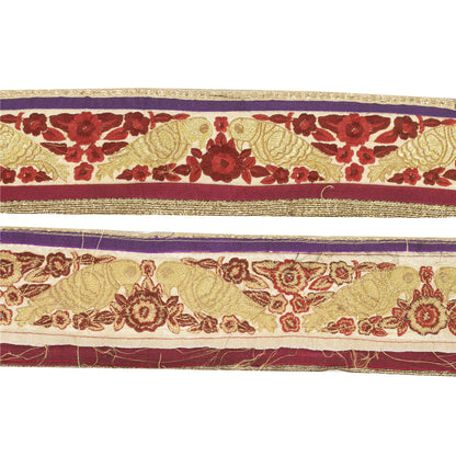 Sanskriti Vintage Sari Border Embroidered 1 YD Trim Silk Sewing Craft Cream Lace