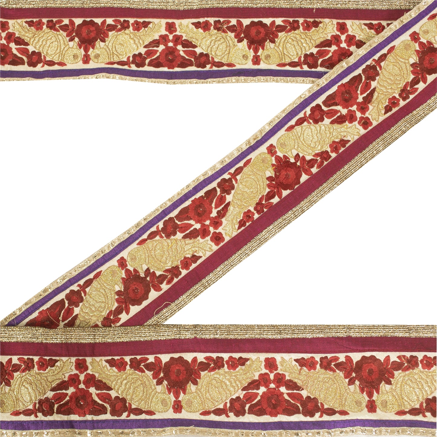 Sanskriti Vintage Sari Border Embroidered 1 YD Trim Silk Sewing Craft Cream Lace
