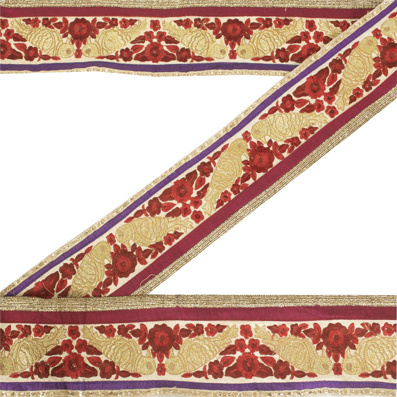 Sanskriti Vintage Sari Border Embroidered 1 YD Trim Silk Sewing Craft Cream Lace