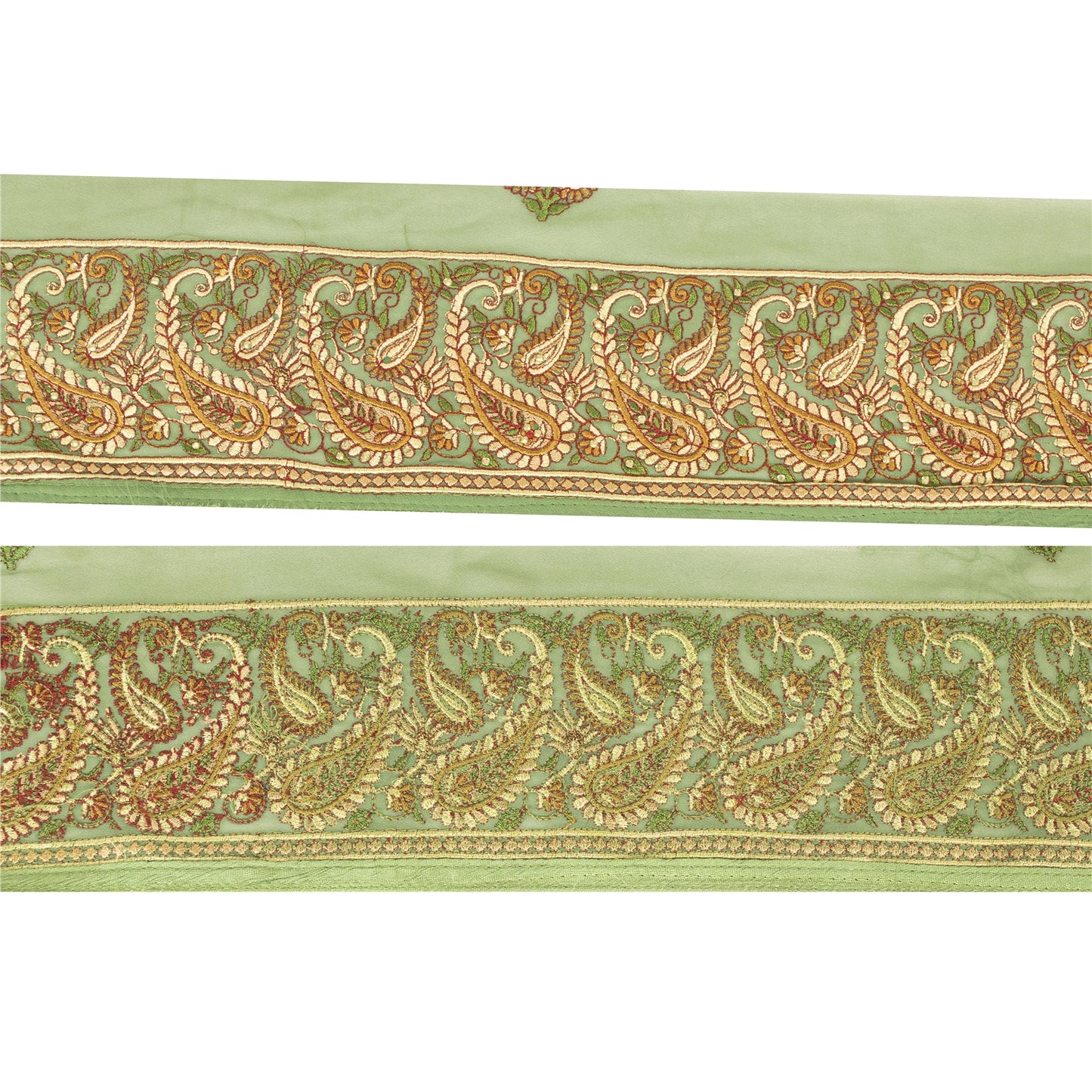 Sanskriti Vintage Sari Border Embroidered 1 YD Trim Sewing Craft Green 4.5W Lace