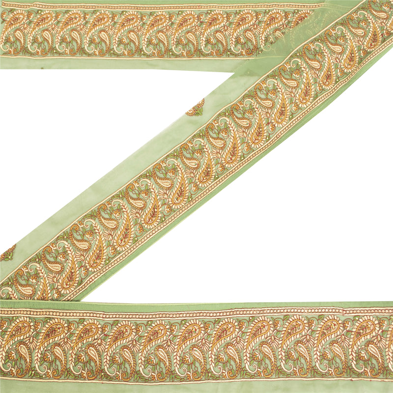 Sanskriti Vintage Sari Border Embroidered 1 YD Trim Sewing Craft Green 4.5W Lace