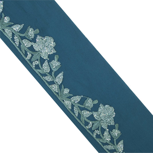 Sanskriti Vintage Sari Border Hand Embroidered 1 YD Trim Sewing Teal Decor Lace