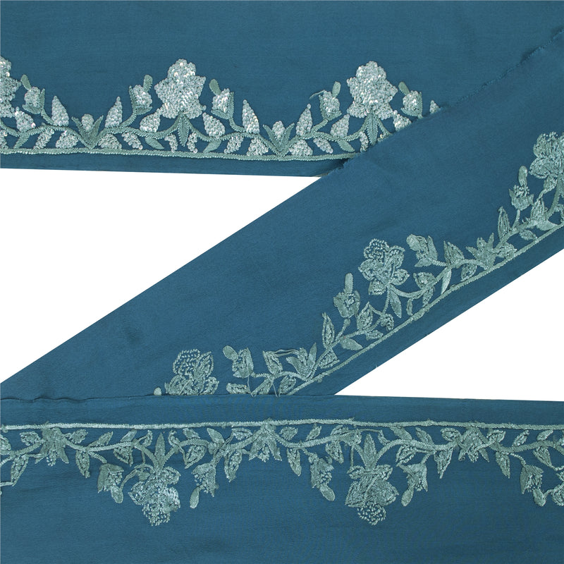 Sanskriti Vintage Sari Border Hand Embroidered 1 YD Trim Sewing Teal Decor Lace