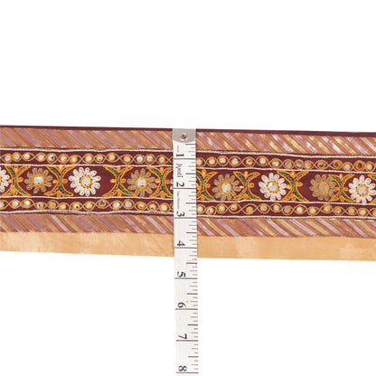 Sanskriti Vintage Craft Trims 1YD Saree Border Brown Embroidered Sari 4.2W Lace