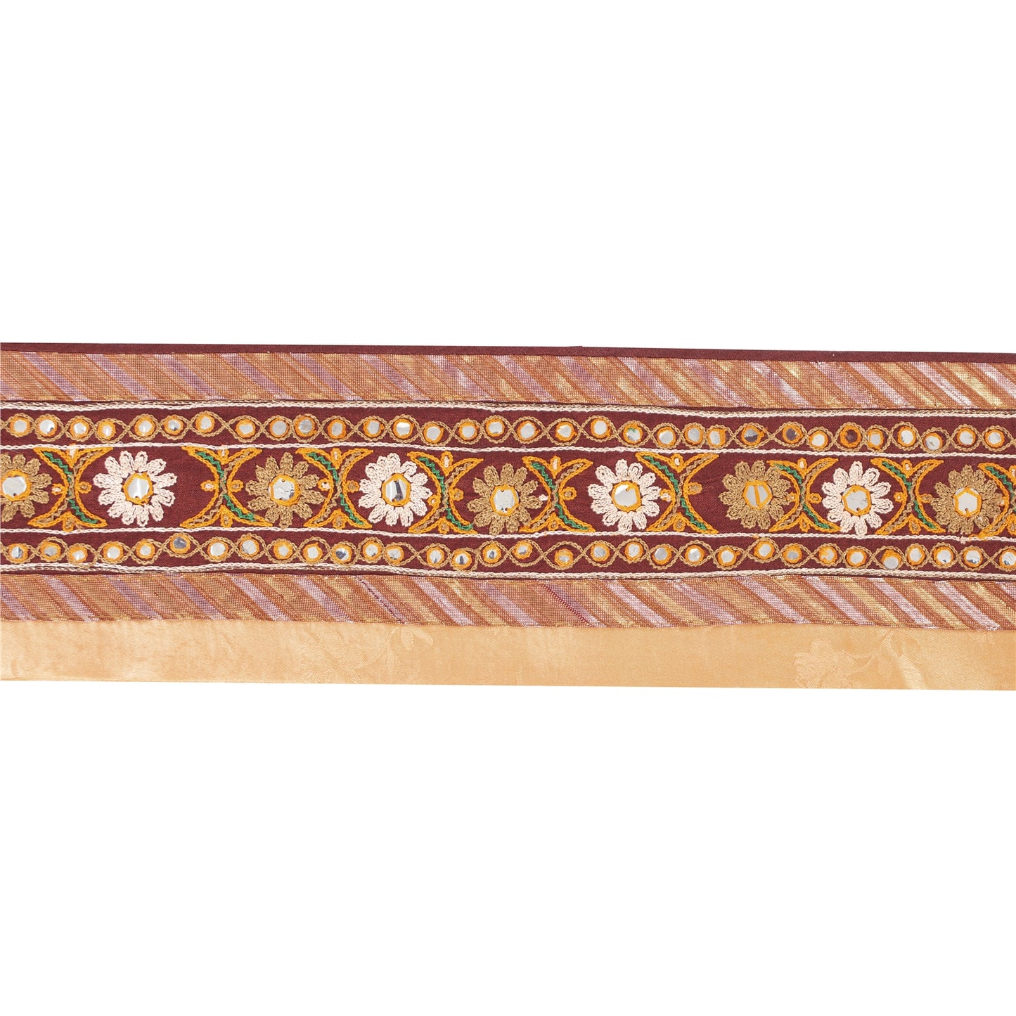 Sanskriti Vintage Craft Trims 1YD Saree Border Brown Embroidered Sari 4.2W Lace