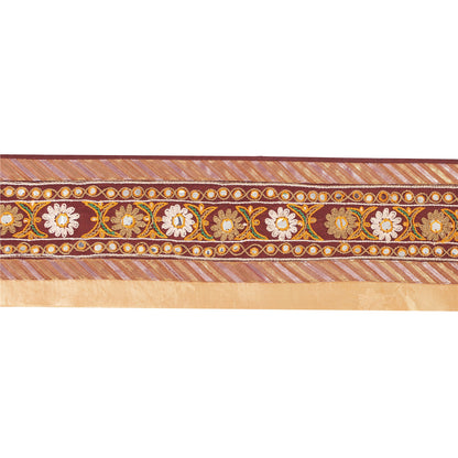 Sanskriti Vintage Craft Trims 1YD Saree Border Brown Embroidered Sari 4.2W Lace
