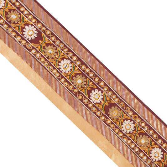 Sanskriti Vintage Craft Trims 1YD Saree Border Brown Embroidered Sari 4.2W Lace