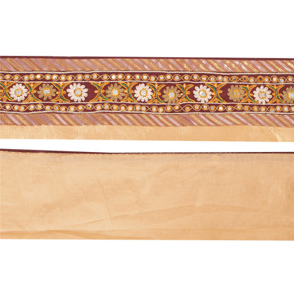 Sanskriti Vintage Craft Trims 1YD Saree Border Brown Embroidered Sari 4.2W Lace