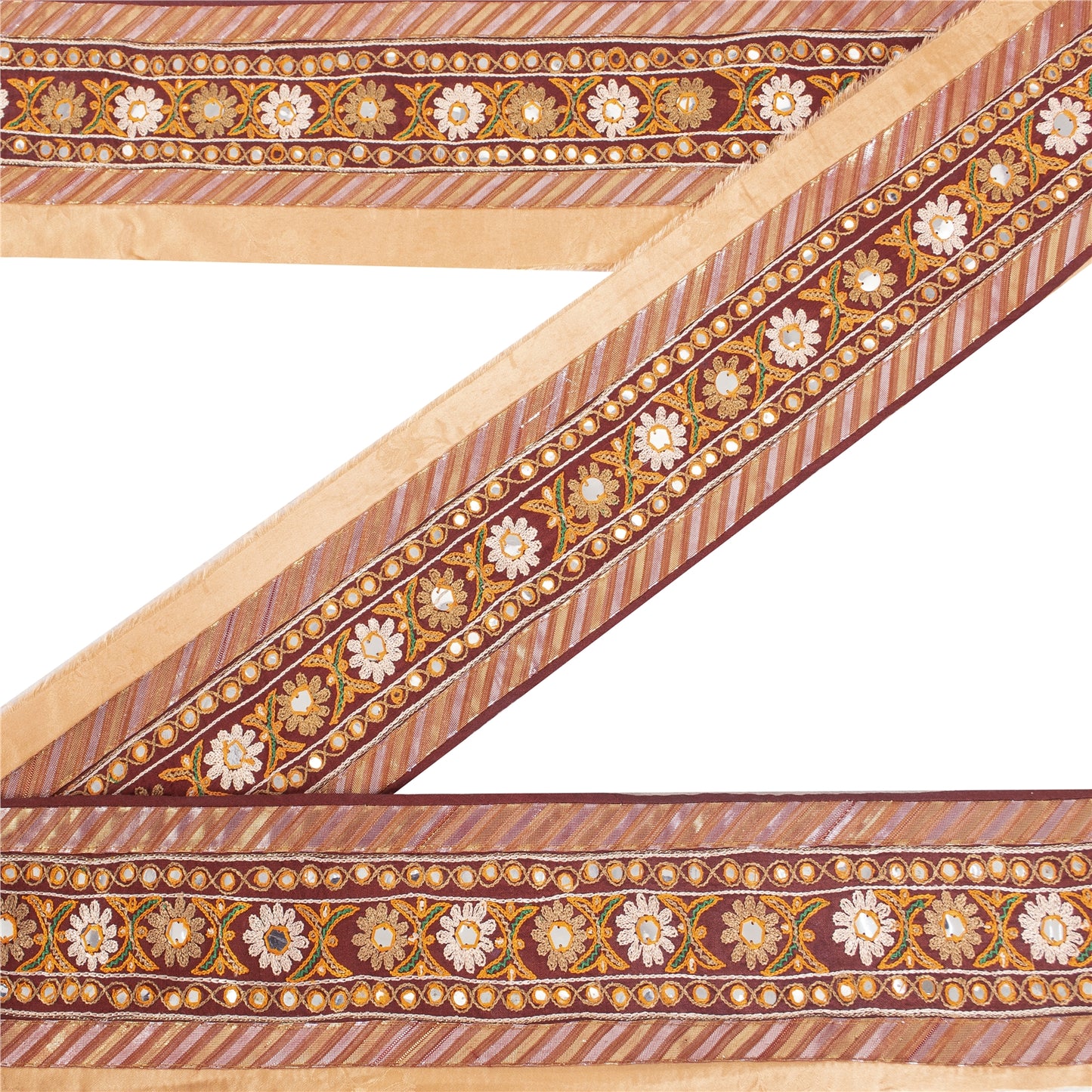 Sanskriti Vintage Craft Trims 1YD Saree Border Brown Embroidered Sari 4.2W Lace