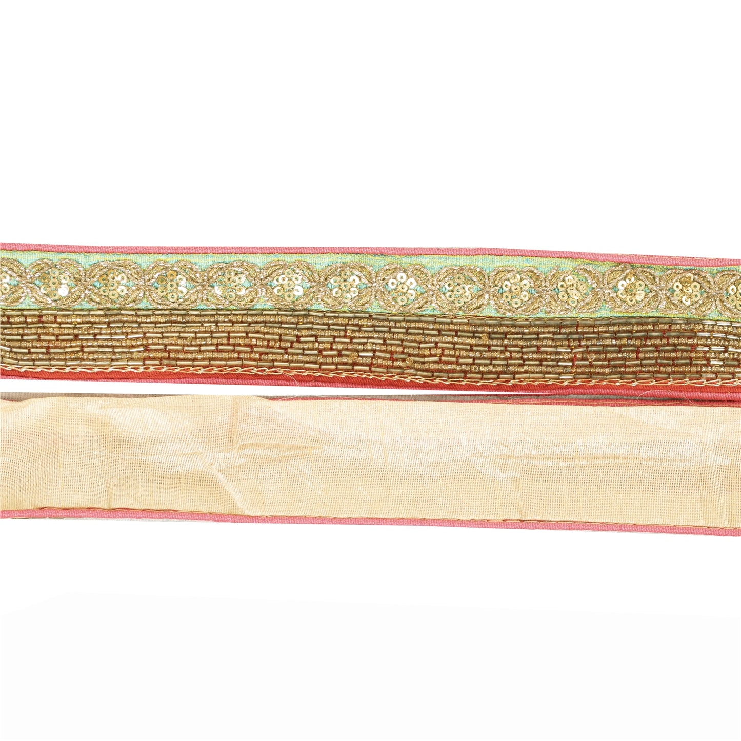 Sanskriti Vintage 1 YD Sari Border Embroidery Trim Sewing Craft Red & Green Lace