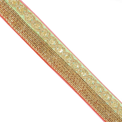 Sanskriti Vintage 1 YD Sari Border Embroidery Trim Sewing Craft Red & Green Lace