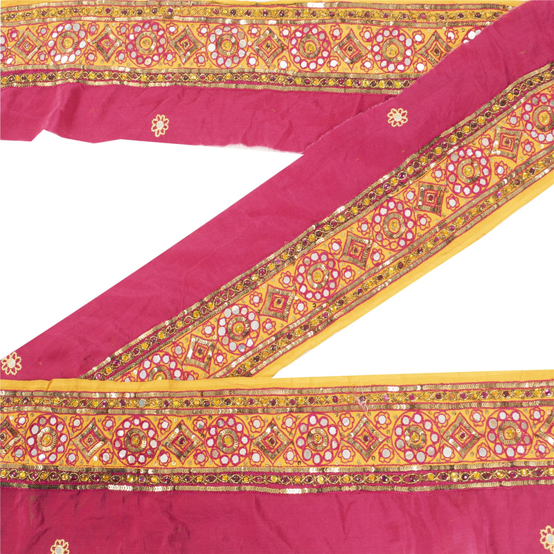 Sanskriti Vintage 1 YD Sari Border Hand Beaded Trim Sewing Craft Pink Decor Lace