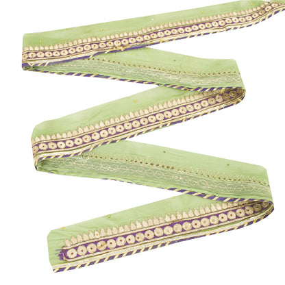 Sanskriti Vintage Sari Border Hand Embroidered Gota Patti Green 1 YD Trim Lace