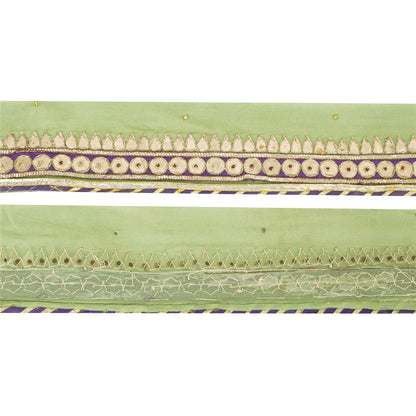 Sanskriti Vintage Sari Border Hand Embroidered Gota Patti Green 1 YD Trim Lace