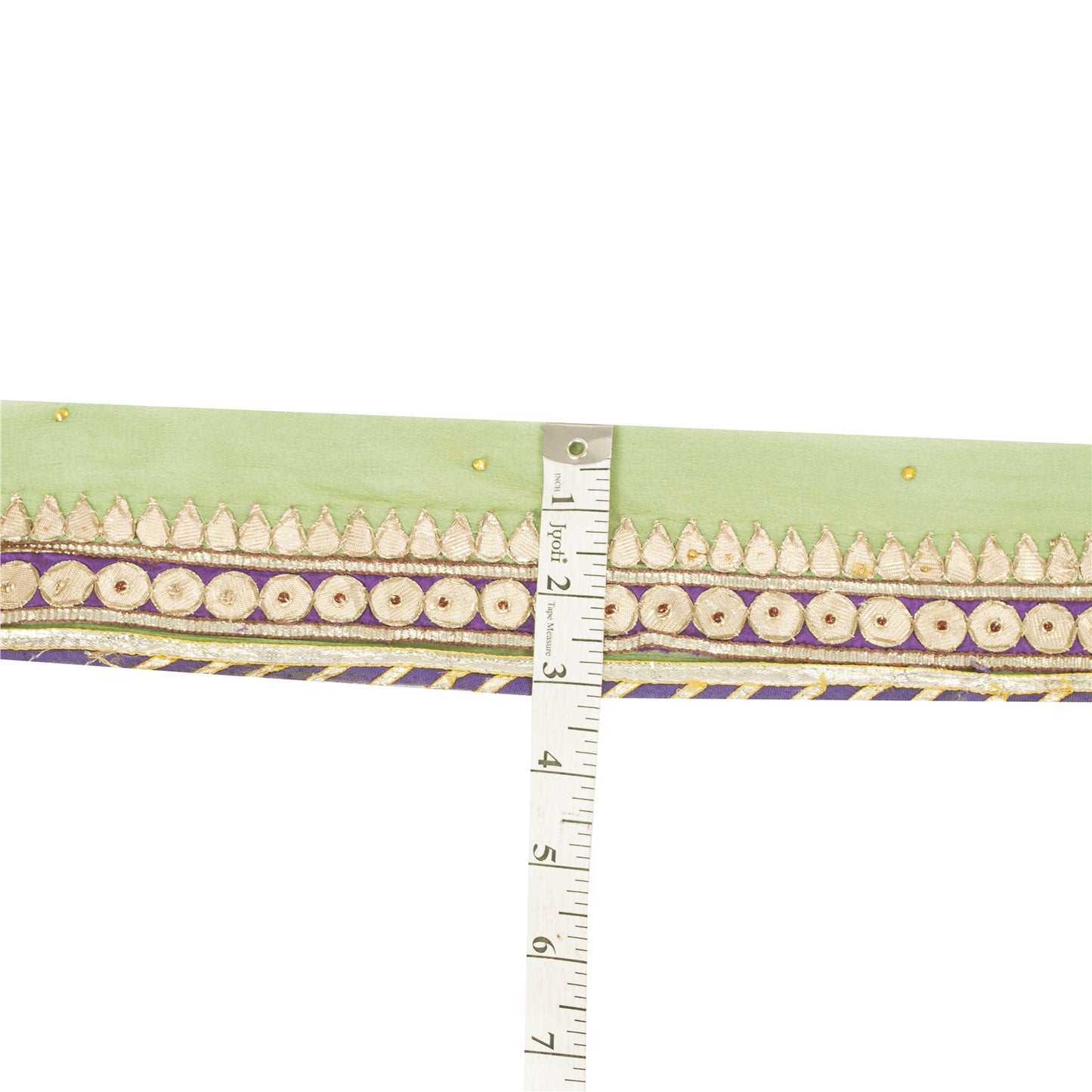 Sanskriti Vintage Sari Border Hand Embroidered Gota Patti Green 1 YD Trim Lace