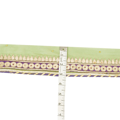 Sanskriti Vintage Sari Border Hand Embroidered Gota Patti Green 1 YD Trim Lace