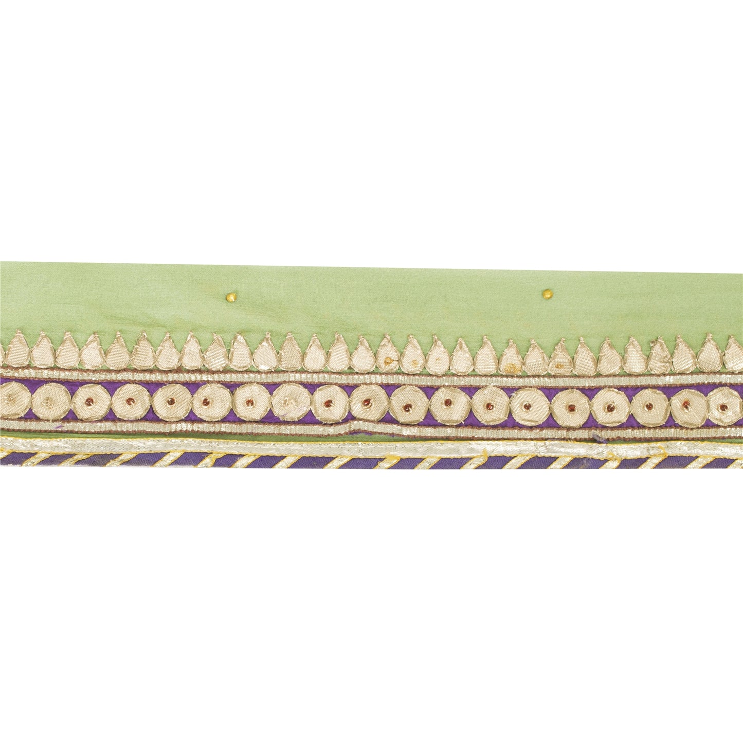 Sanskriti Vintage Sari Border Hand Embroidered Gota Patti Green 1 YD Trim Lace