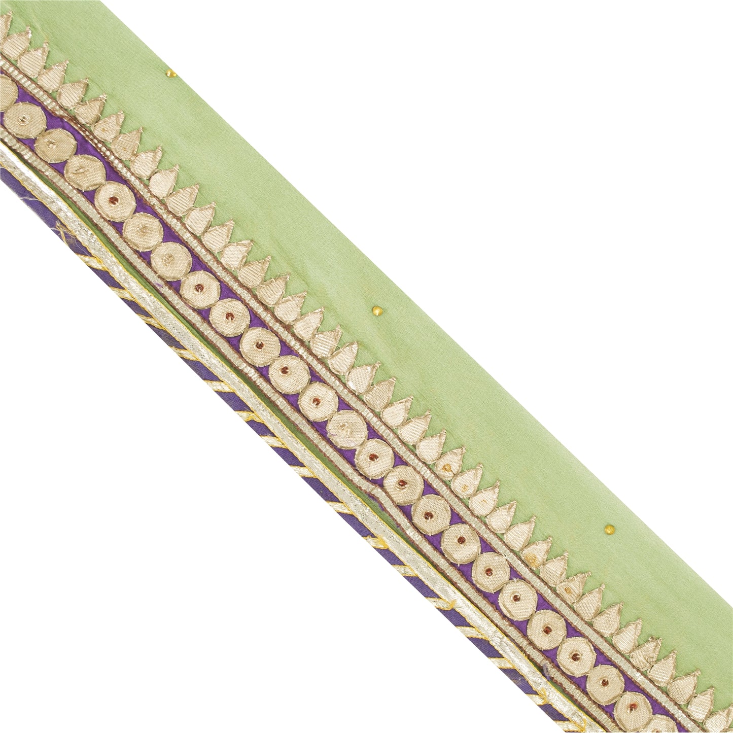 Sanskriti Vintage Sari Border Hand Embroidered Gota Patti Green 1 YD Trim Lace