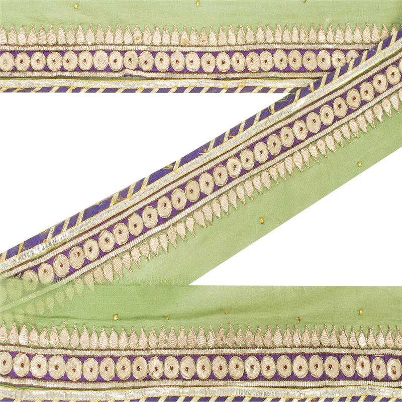 Sanskriti Vintage Sari Border Hand Embroidered Gota Patti Green 1 YD Trim Lace