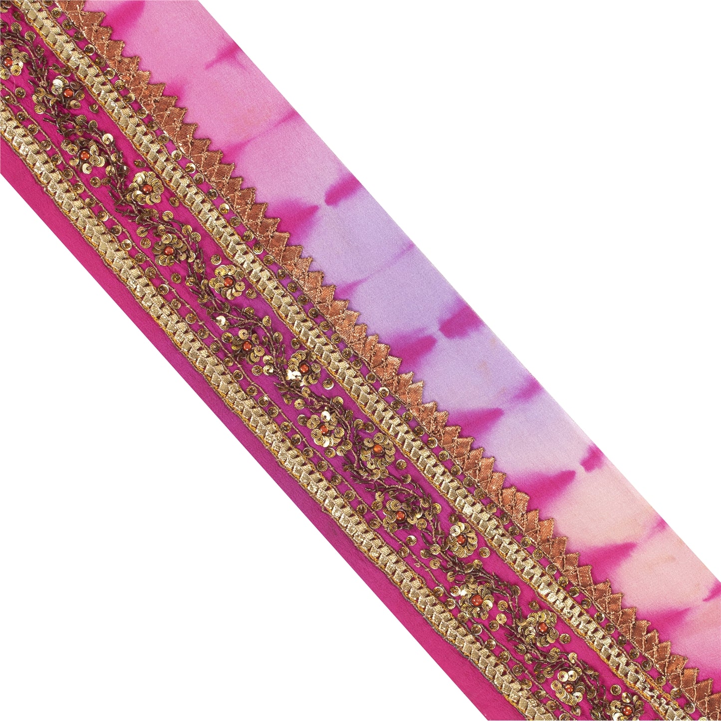 Sanskriti Vintage Sari Border Hand Beaded 1 YD Trim Sewing Craft Pink RibbonLace