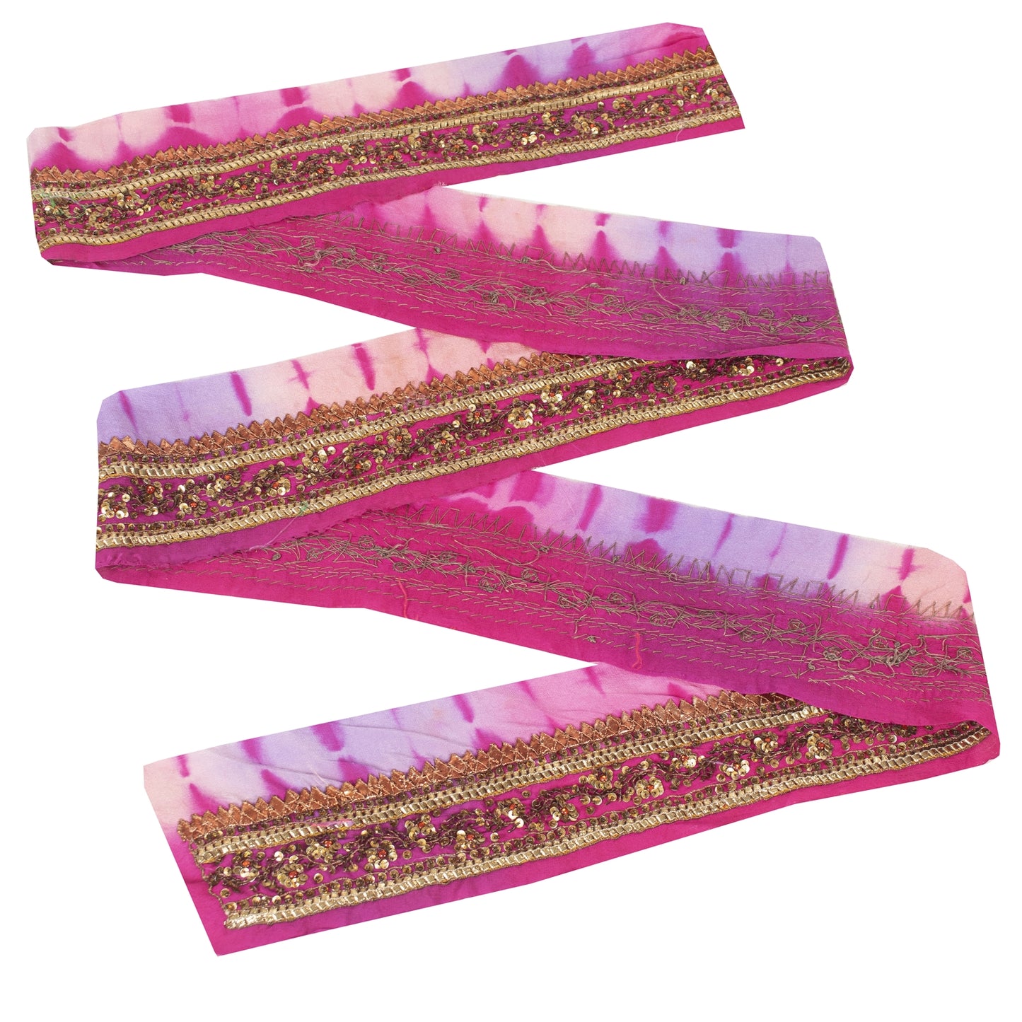 Sanskriti Vintage Sari Border Hand Beaded 1 YD Trim Sewing Craft Pink RibbonLace