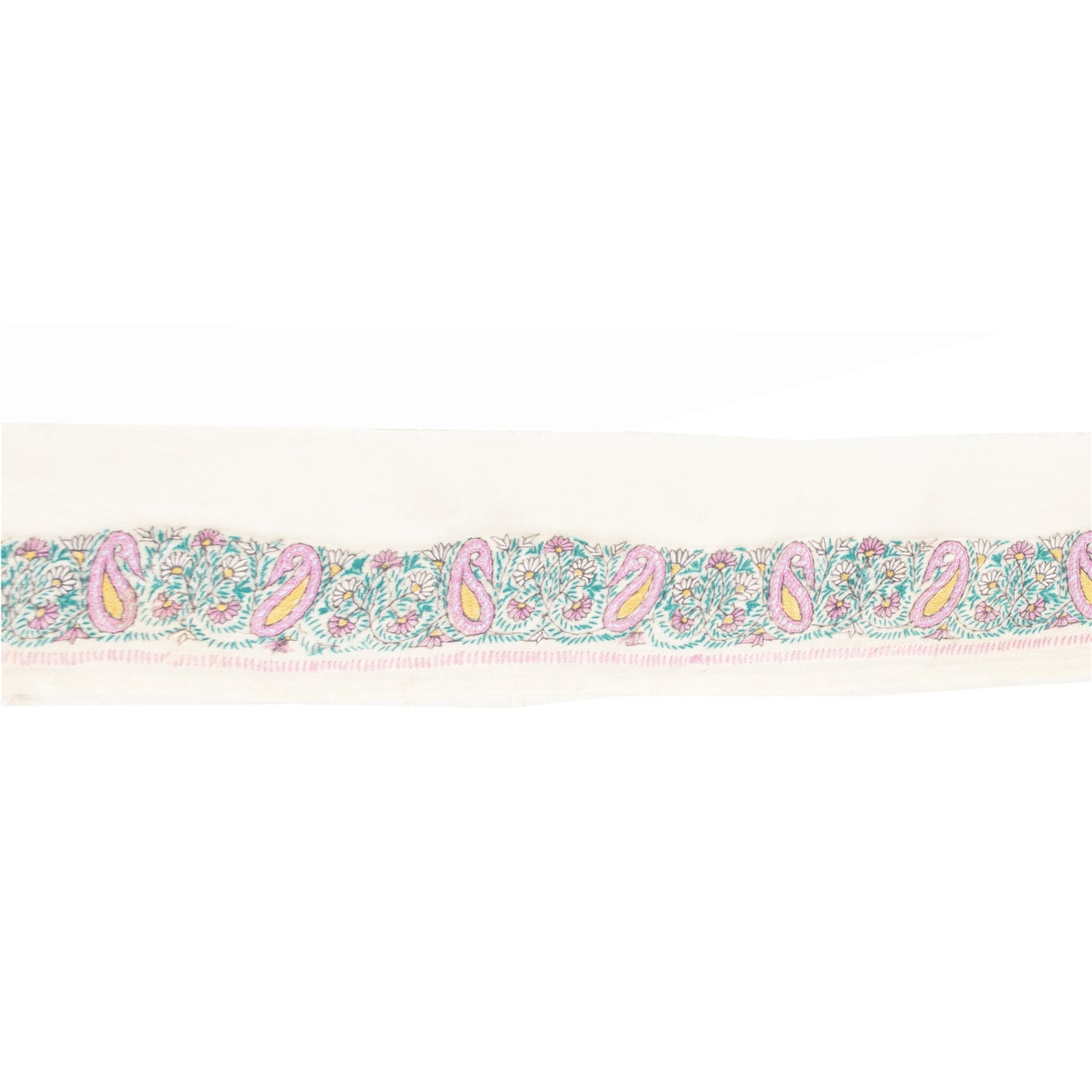 Sanskriti Vintage 1 YD Sari Border Hand Embroidered Suzani Trim Craft White Lace