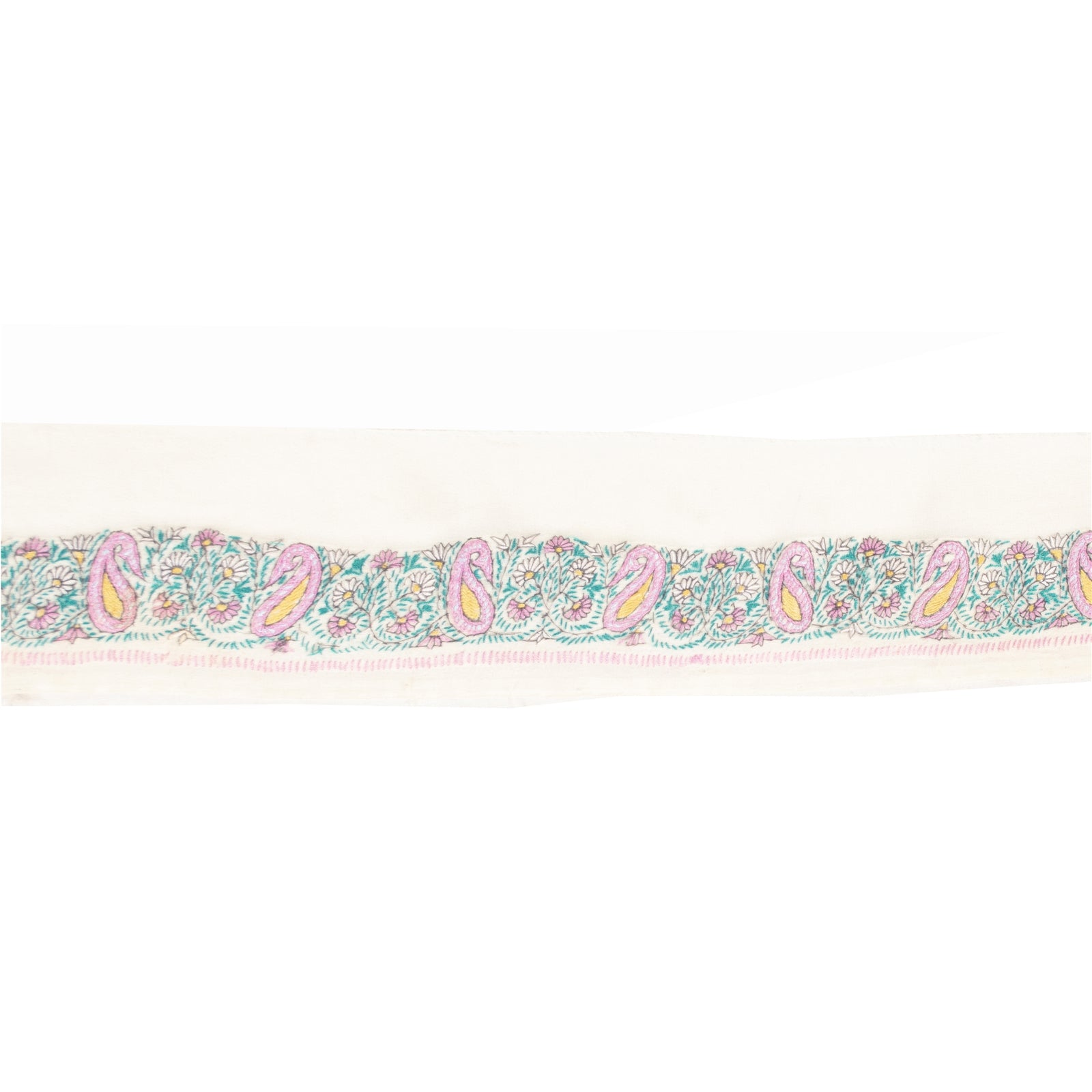 Sanskriti Vintage 1 YD Sari Border Hand Embroidered Suzani Trim Craft White Lace