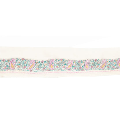 Sanskriti Vintage 1 YD Sari Border Hand Embroidered Suzani Trim Craft White Lace