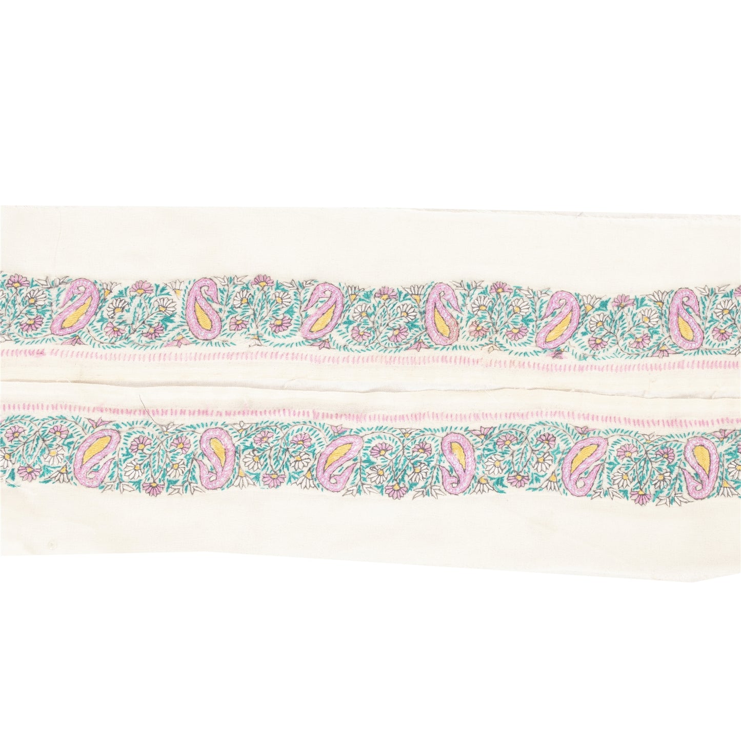 Sanskriti Vintage 1 YD Sari Border Hand Embroidered Suzani Trim Craft White Lace